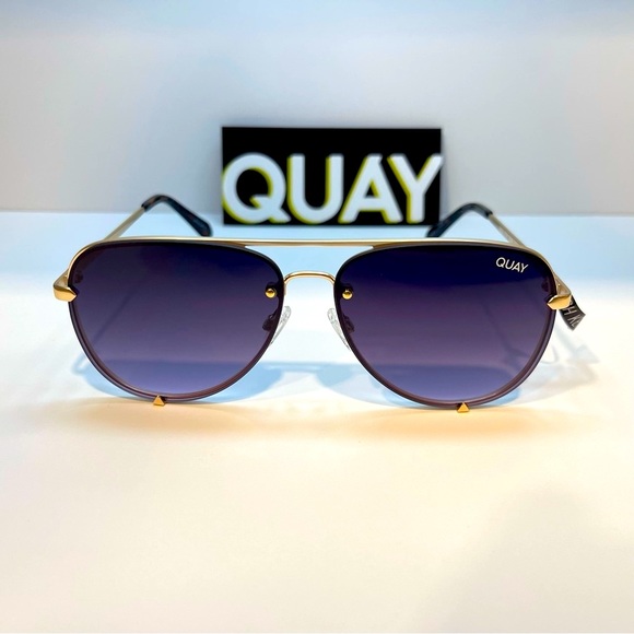 Quay Australia High Key Gold/Navy-Pink Fade Rimless Sunnies ID:52761 - Picture 8 of 8
